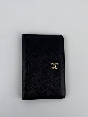 Chanel CC Logo Business Card Holder Case Black Leather No 5 Vintage